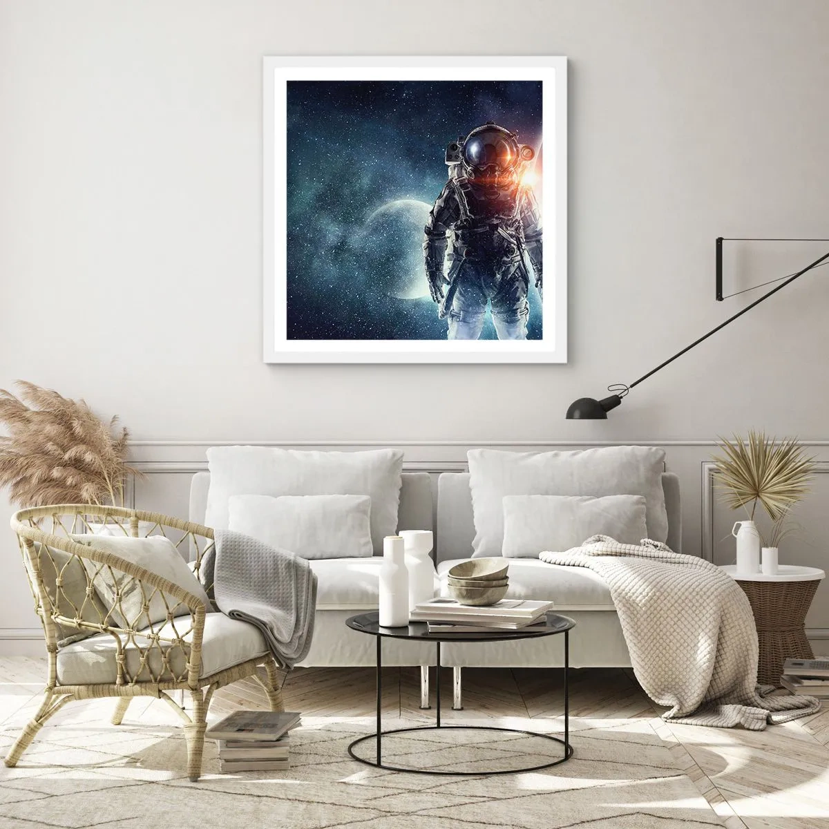 Affiche dans un cadre blanc - Poster - Aventure spatiale - 30x30 cm