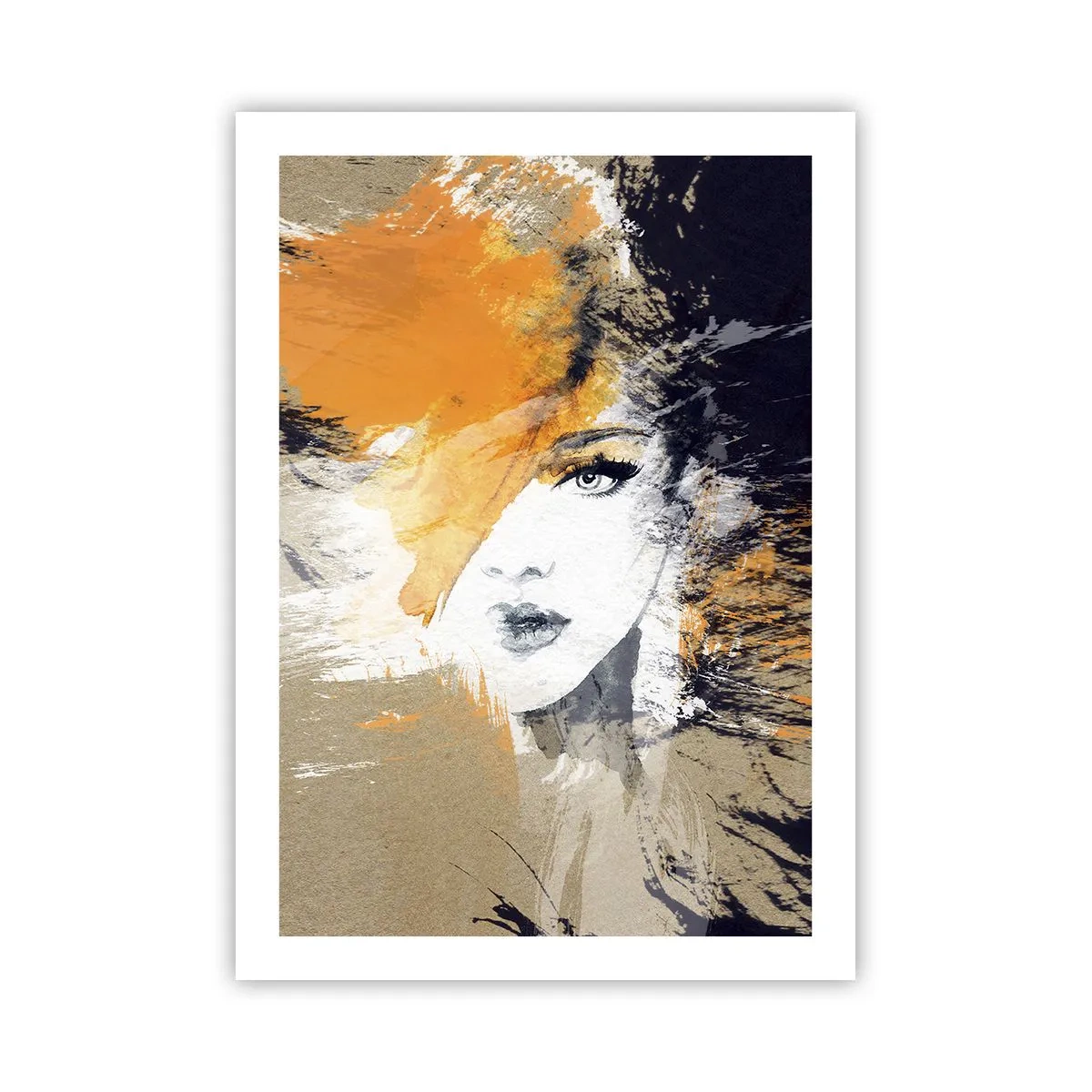 Affiche - Poster - Portrait d'une femme dans un style artistique avec des accents orange - 50x70cm - Et la lumière fut - Décoration murale moderne pour le salon et la chambre ARTTOR