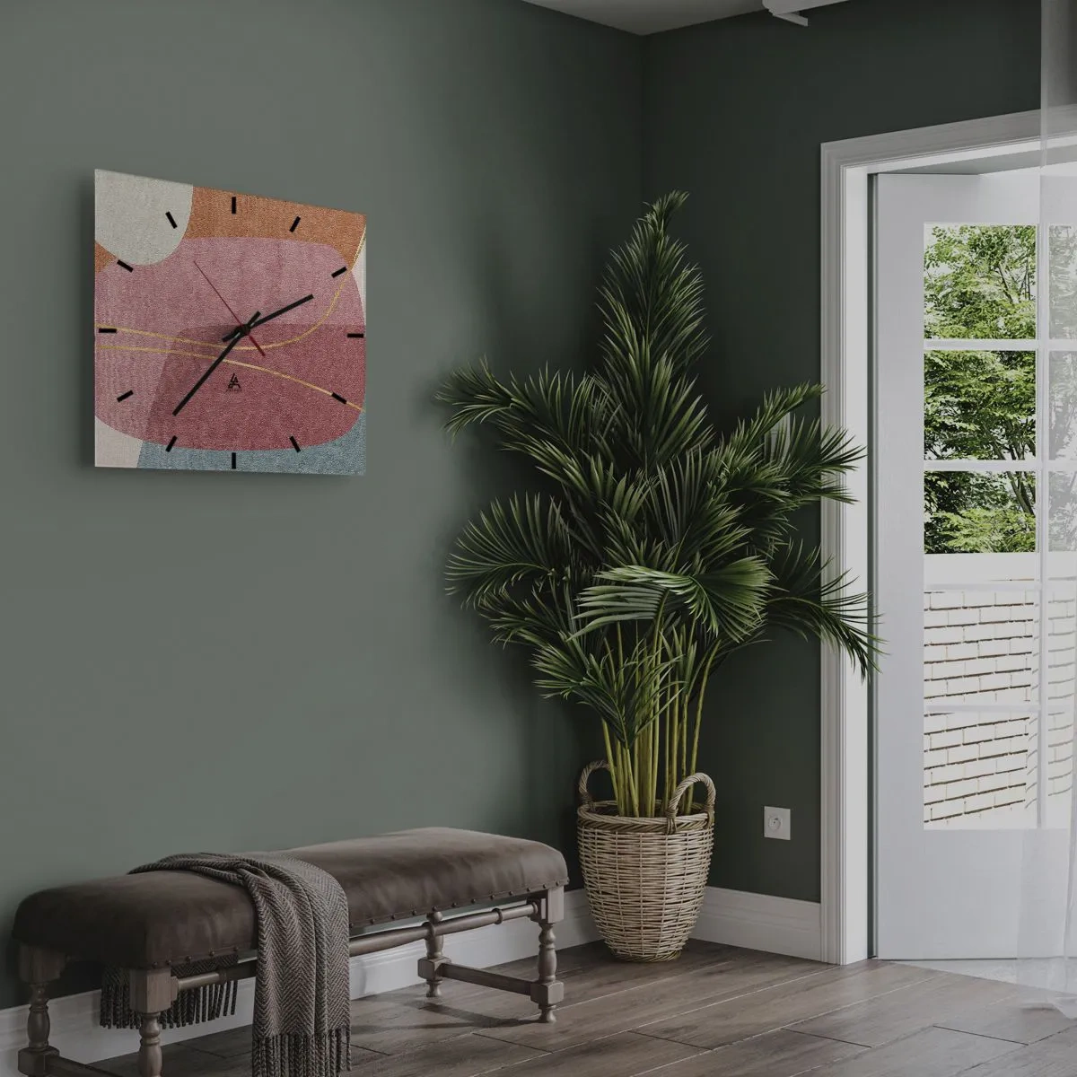 Horloge murale - Pendule murale - Composition pastel au fil d'or - 30x30 cm