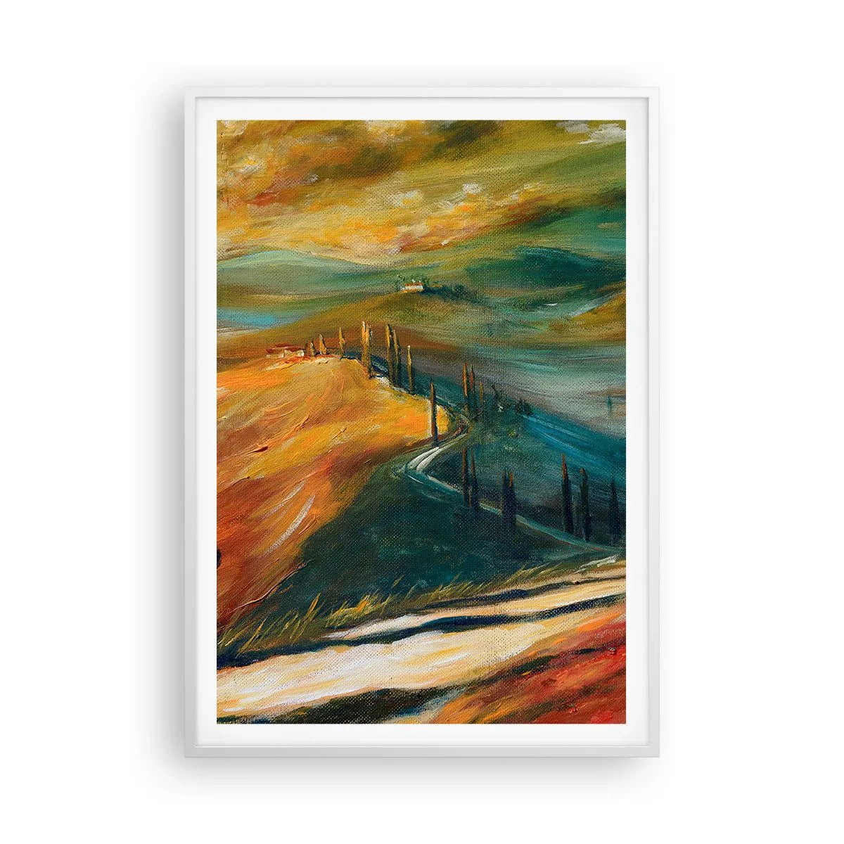 Affiche dans un cadre blanc - Poster - paysage toscan - 70x100 cm