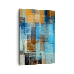 Impression sur toile - Image sur toile - Composition géométrique abstraite dans les tons de bleu et de marron - 50x70cm - A travers le voile bleu - Décoration murale moderne pour le salon et la chambre ARTTOR