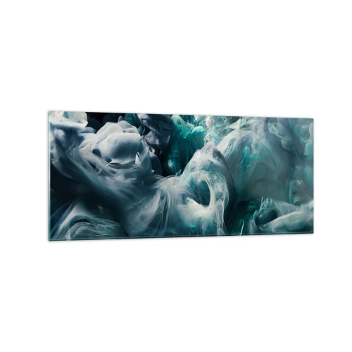 Impression sur verre - Image sur verre - Vagues abstraites dynamiques dans des tons de bleu et de blanc - 120x50cm - Mouvement des couleurs - Décoration murale moderne pour le salon et la chambre ARTTOR