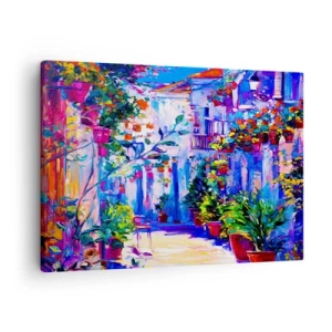 Impression sur toile - Image sur toile - Une rue colorée pleine de fleurs - 70x50cm - Impression - une rue italienne - Décoration murale moderne pour le salon et la chambre ARTTOR