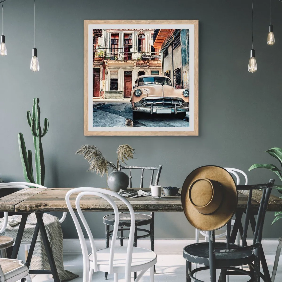 Affiche dans un chêne clair - Poster - Sieste à La Havane - 40x40 cm