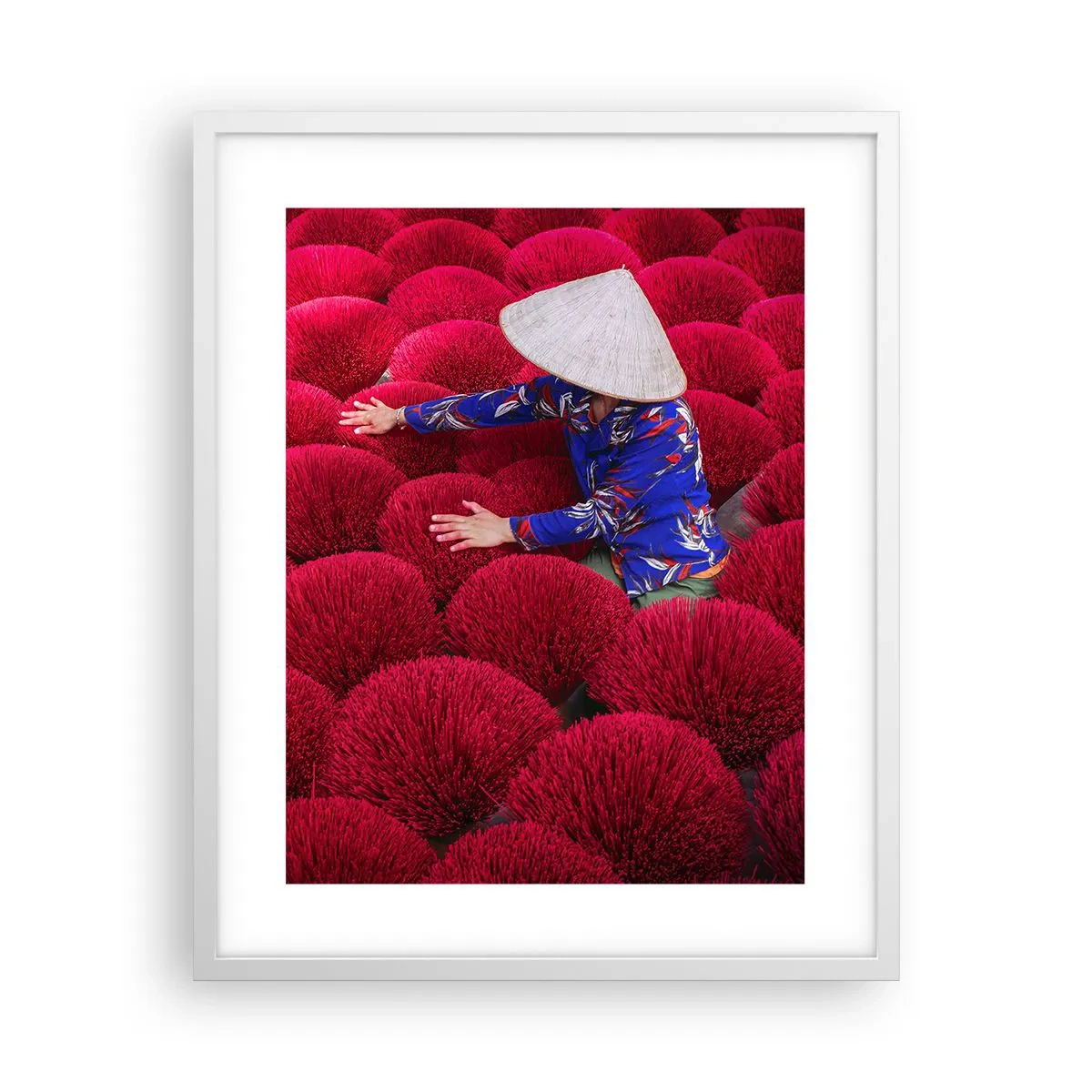 Affiche dans un cadre blanc - Poster - Dans un champ de riz - 40x50 cm