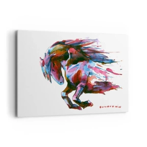 Impression sur toile - Image sur toile - Un cheval aux couleurs abstraites dynamiques symbolisant la liberté - 120x80cm - Dans le ravissement - Décoration murale moderne pour le salon et la chambre ARTTOR