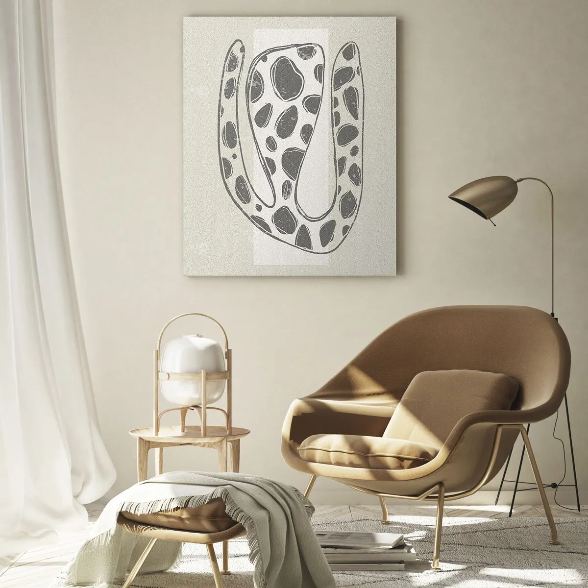 Impression sur verre - Image sur verre - Une forme organique fantaisiste dans des tons de gris sur beige - 50x70cm - Une étrange créature - Décoration murale moderne pour le salon et la chambre ARTTOR