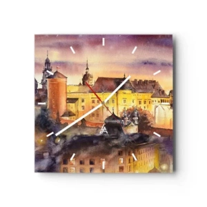 Horloge murale - Pendule murale - Une aquarelle pittoresque d'un château au coucher du soleil - 30x30cm - Histoire et conte de fées - Décoration murale moderne pour le salon et la chambre ARTTOR