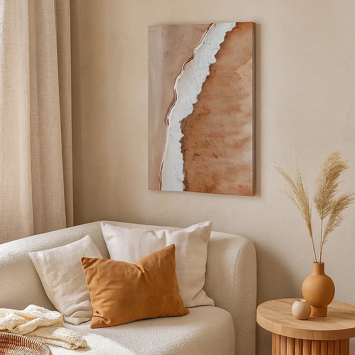 Impression sur toile - Image sur toile - Texture de sable avec des accents blancs - 50x70cm - Dans des couleurs de la terre - Décoration murale moderne pour le salon et la chambre ARTTOR