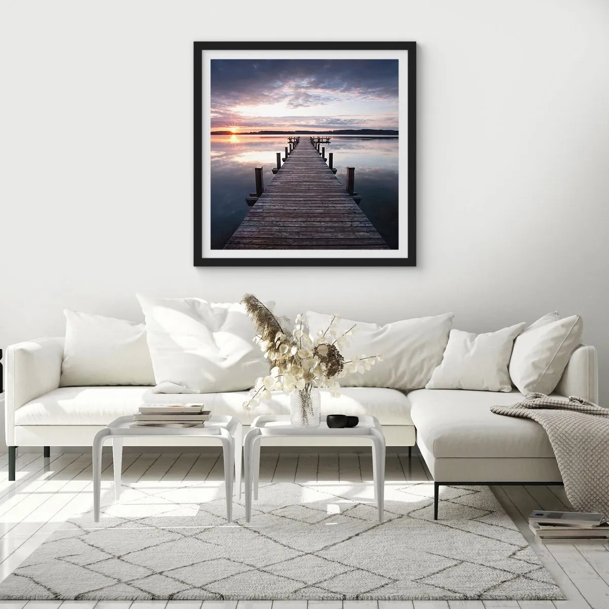 Affiche dans un cadre noir - Poster - Une frontière tranquille entre le jour et la nuit - 30x30 cm