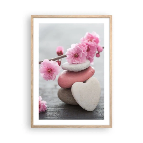 Affiche dans un chêne clair - Poster - Le bonheur avec une fleur de cerisier - 50x70 cm