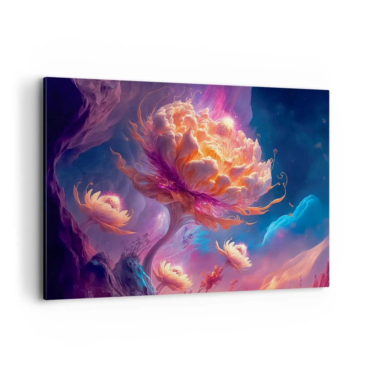 Impression sur toile - Image sur toile - Fleurs fantastiques dans un paysage cosmique - 100x70cm - Un autre monde - Décoration murale moderne pour le salon et la chambre ARTTOR