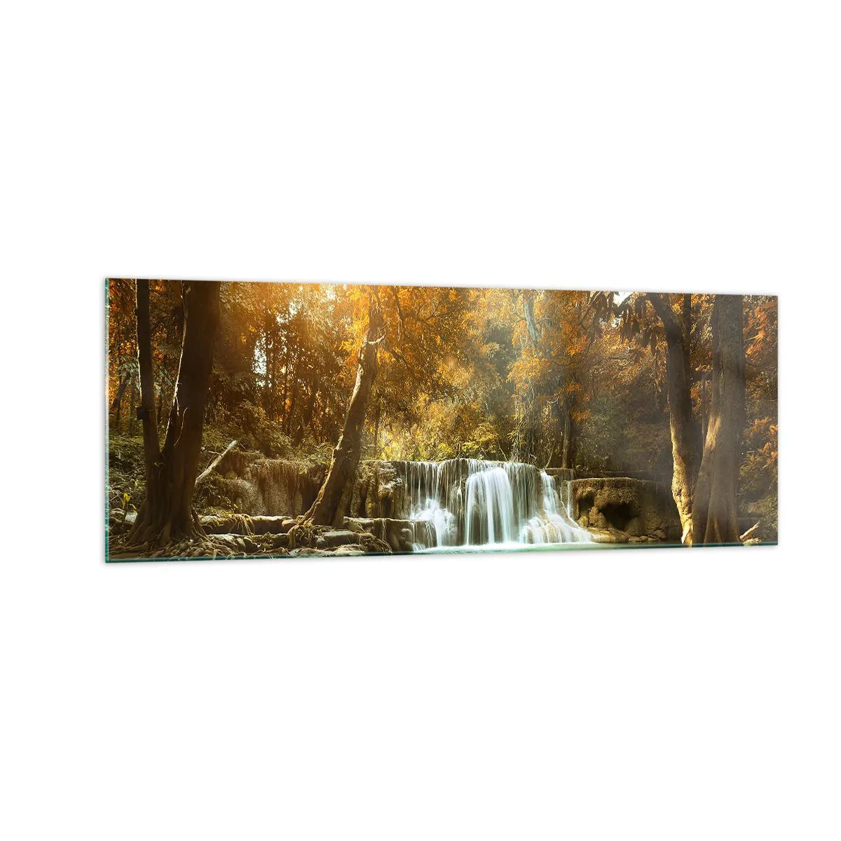 Impression sur verre - Image sur verre - Paysage d'automne avec une cascade - 140x50cm - Cascade du parc - Décoration murale moderne pour le salon et la chambre ARTTOR