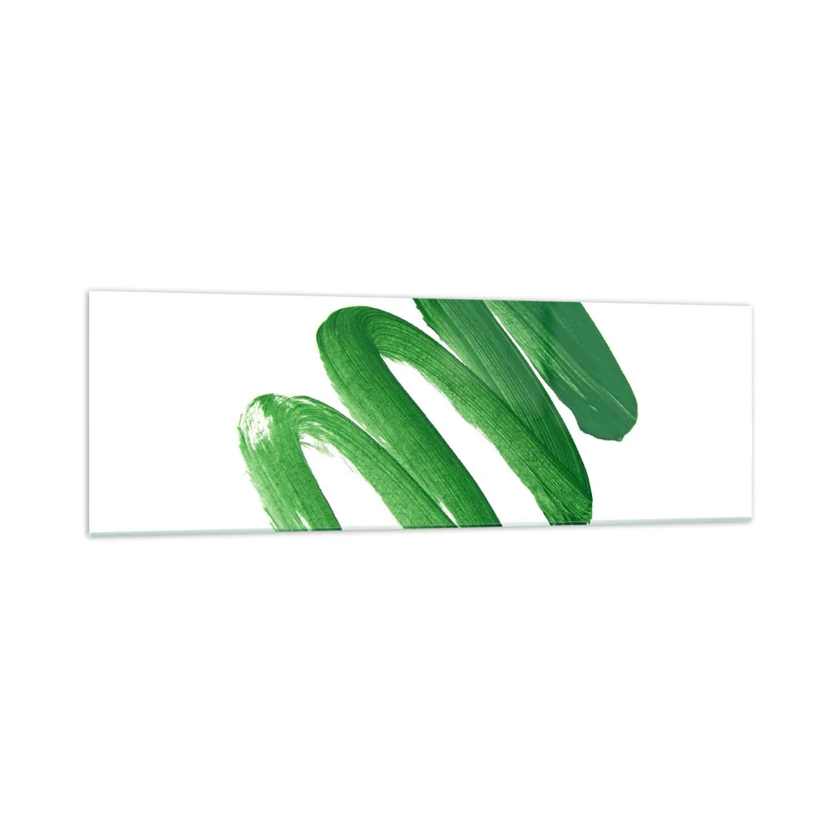 Impression sur verre - Image sur verre - Coup de pinceau abstrait vert sur fond blanc - 160x50cm - Blague verte - Décoration murale moderne pour le salon et la chambre ARTTOR