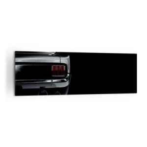 Impression sur toile - Image sur toile - Une image en noir et blanc de l'arrière d'une voiture classique sur un fond sombre. - 160x50cm - Le charme du classique - Décoration murale moderne pour le salon et la chambre ARTTOR