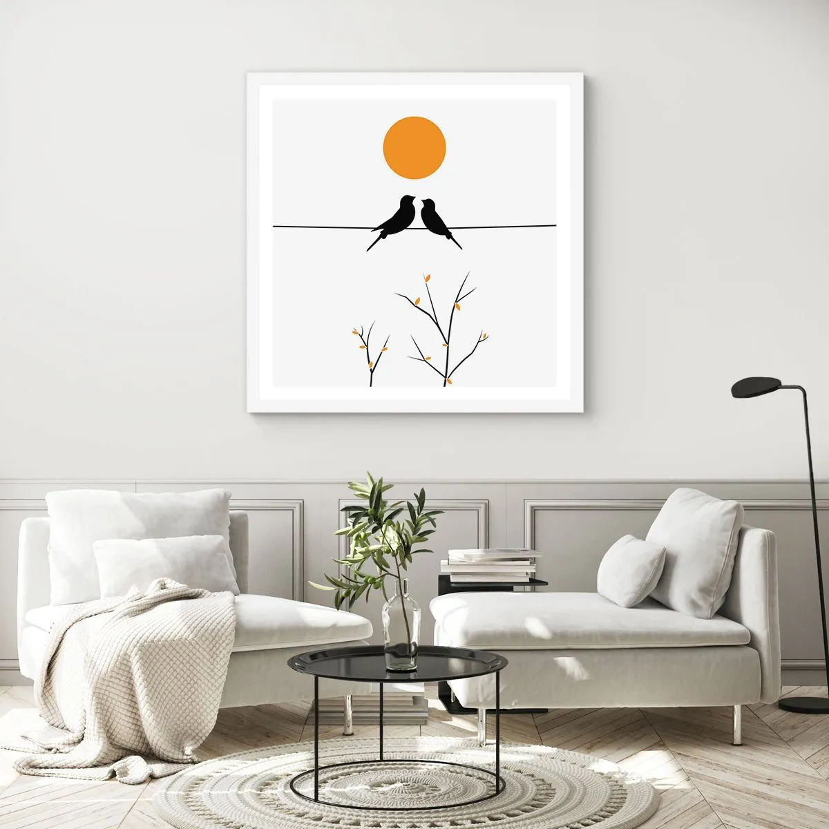 Affiche dans un cadre blanc - Poster - Soirée pour rossignols - 40x40 cm