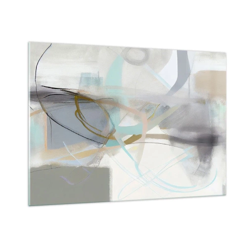 Impression sur verre - Image sur verre - Une abstraction brumeuse avec des accents pastel et graphite. - 100x70cm - Abstraction brumeuse - Décoration murale moderne pour le salon et la chambre ARTTOR