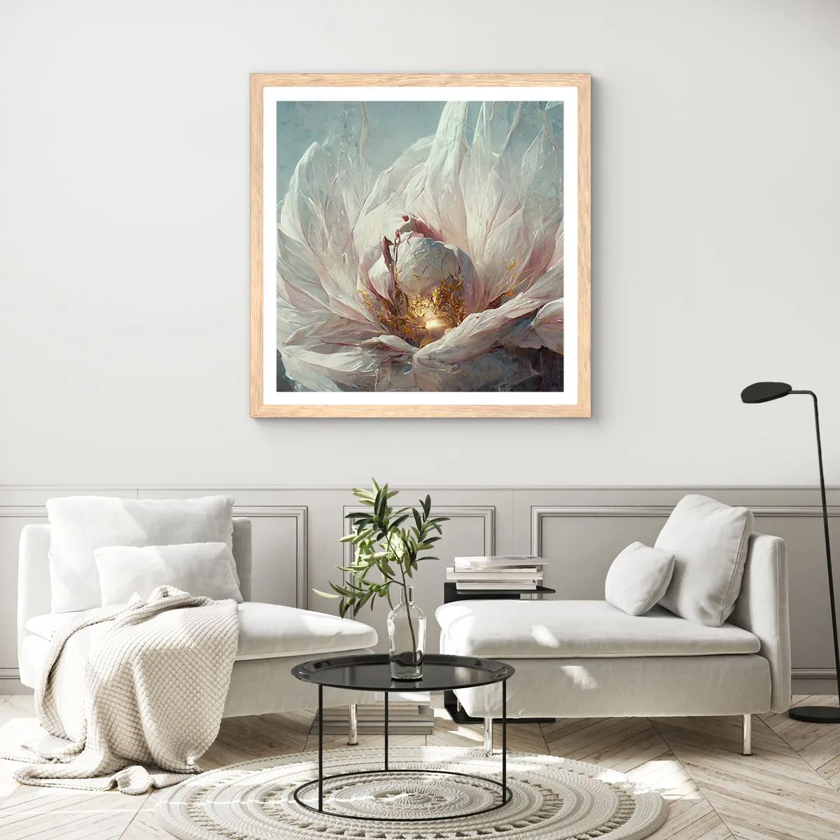 Affiche dans un chêne clair - Poster - Il fleurit une fois tous les cent ans - 60x60 cm