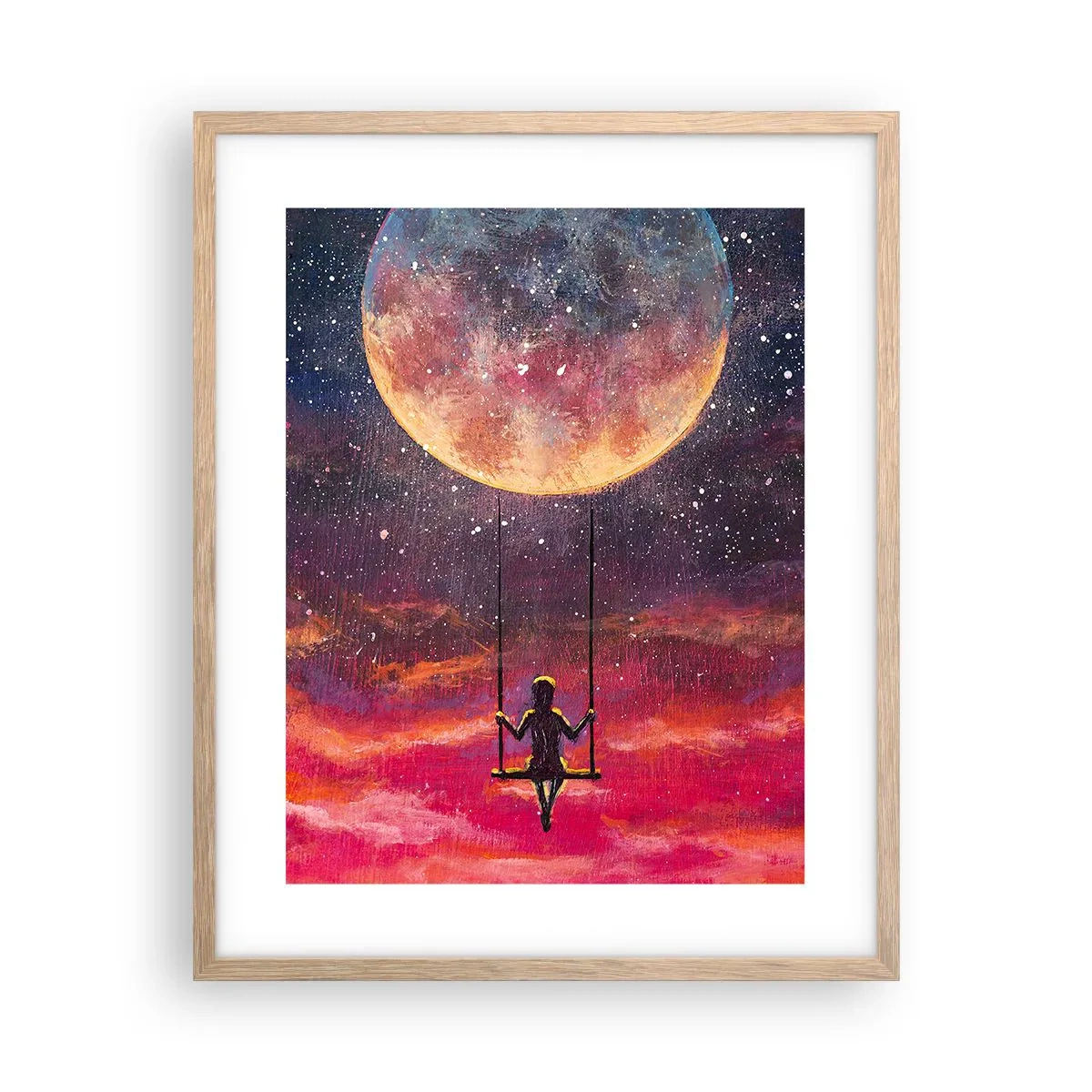 Affiche dans un chêne clair - Poster - Se balancer dans les nuages - 40x50 cm