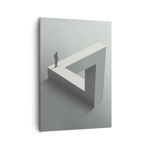 Impression sur toile - Image sur toile - Une figure debout sur un triangle de Penrose dans des tons de gris. - 50x70cm - Mais c'est possible - Décoration murale moderne pour le salon et la chambre ARTTOR