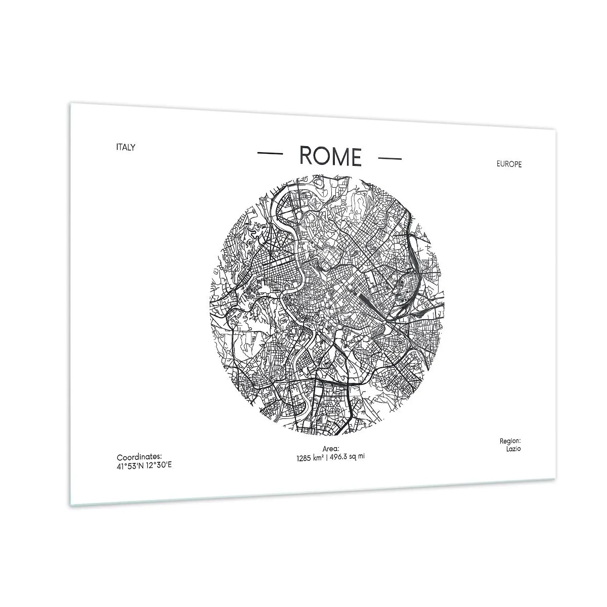 Impression sur verre - Image sur verre - Une carte de Rome sous la forme d'un dessin de rue détaillé - 100x70cm - Anatomie de Rome - Décoration murale moderne pour le salon et la chambre ARTTOR