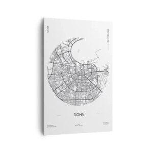 Impression sur toile - Image sur toile - Une carte minimaliste de Doha en noir et blanc avec des détails précis. - 80x120cm - Anatomie de Doha - Décoration murale moderne pour le salon et la chambre ARTTOR