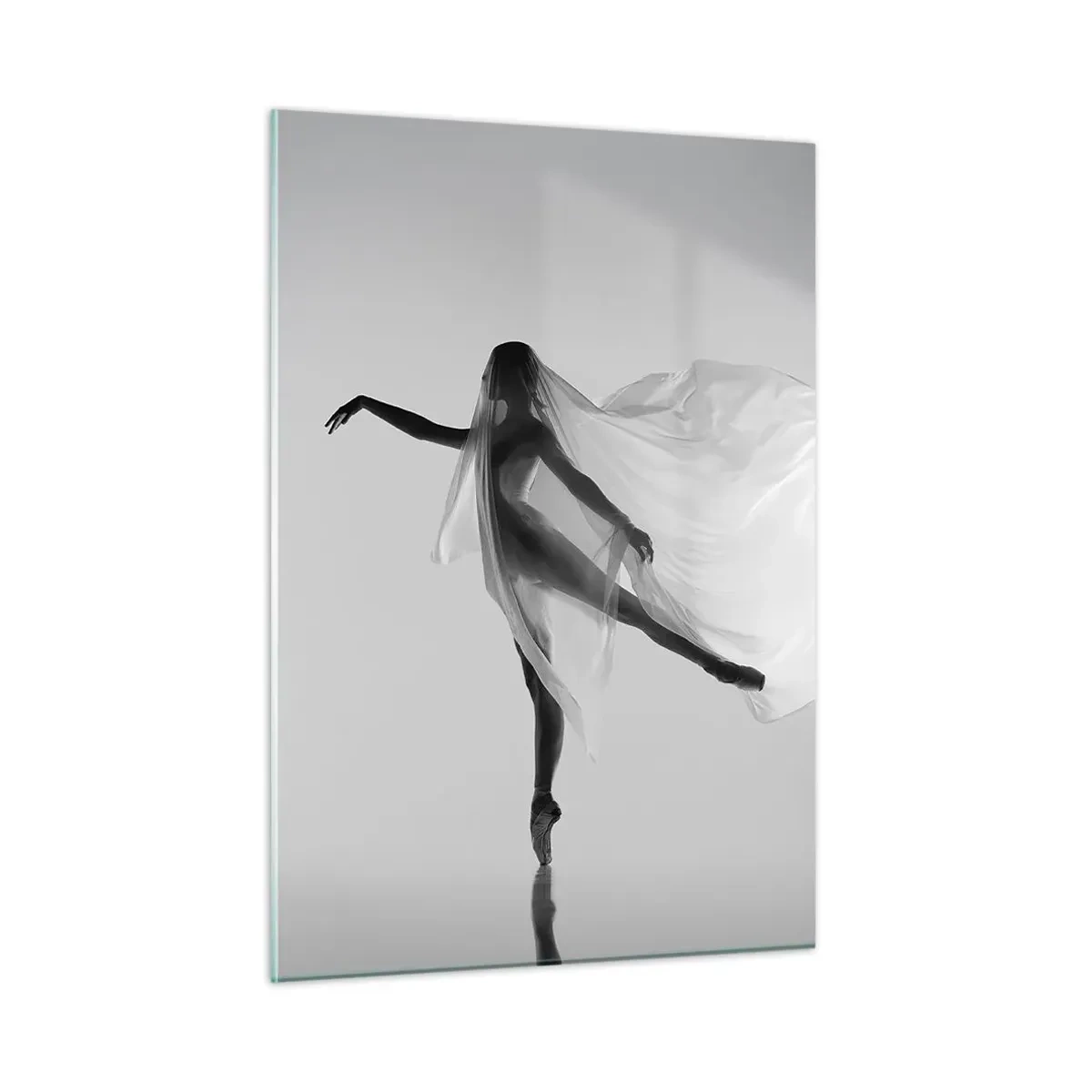Impression sur verre - Image sur verre - Silhouette d'une danseuse avec un voile flottant en mouvement - 50x70cm - Légèreté et grâce - Décoration murale moderne pour le salon et la chambre ARTTOR