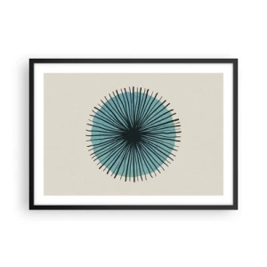 Affiche dans un cadre noir - Poster - Forme circulaire abstraite avec des rayons bleus - 70x50cm - Rayonnant dans l'azur - Décoration murale moderne pour le salon et la chambre ARTTOR