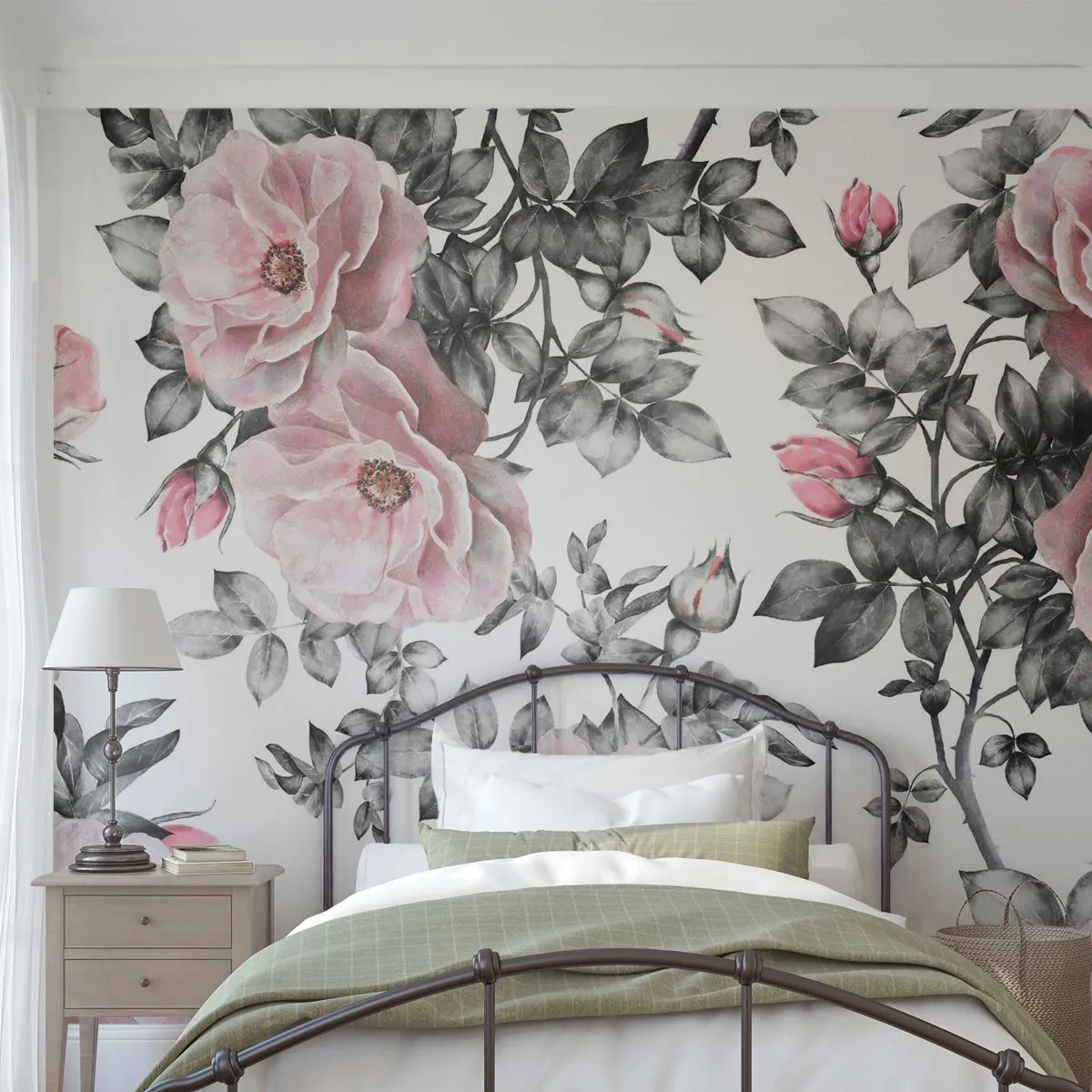 Papier Peint Photo Premium Sand - Des roses subtiles dans des tons de rose et de gris - 100x70cm - Se perdre dans les fleurs des roses - Décoration murale moderne pour le salon et la chambre ARTTOR