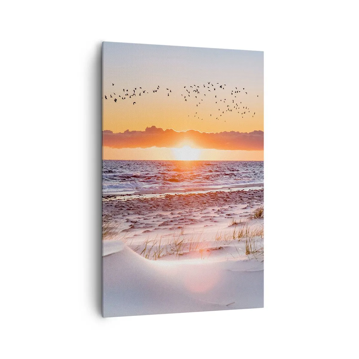 Impression sur toile - Image sur toile - Coucher de soleil sur la mer avec vue sur les dunes - 80x120cm - Paysage horizontal - Décoration murale moderne pour le salon et la chambre ARTTOR