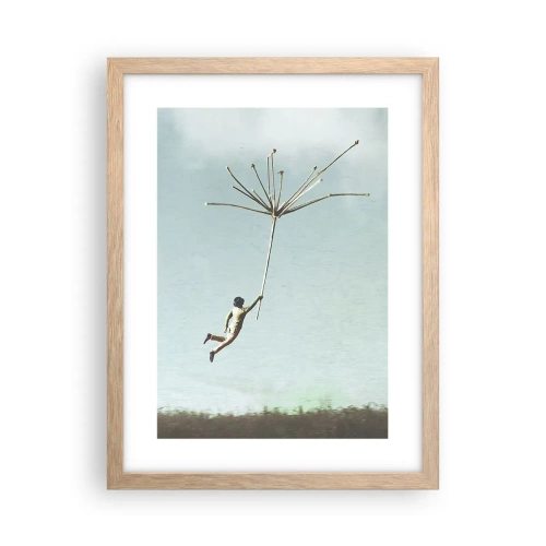 Affiche dans un chêne clair - Poster - Cerfs-volants, pissenlits, vent - 30x40 cm