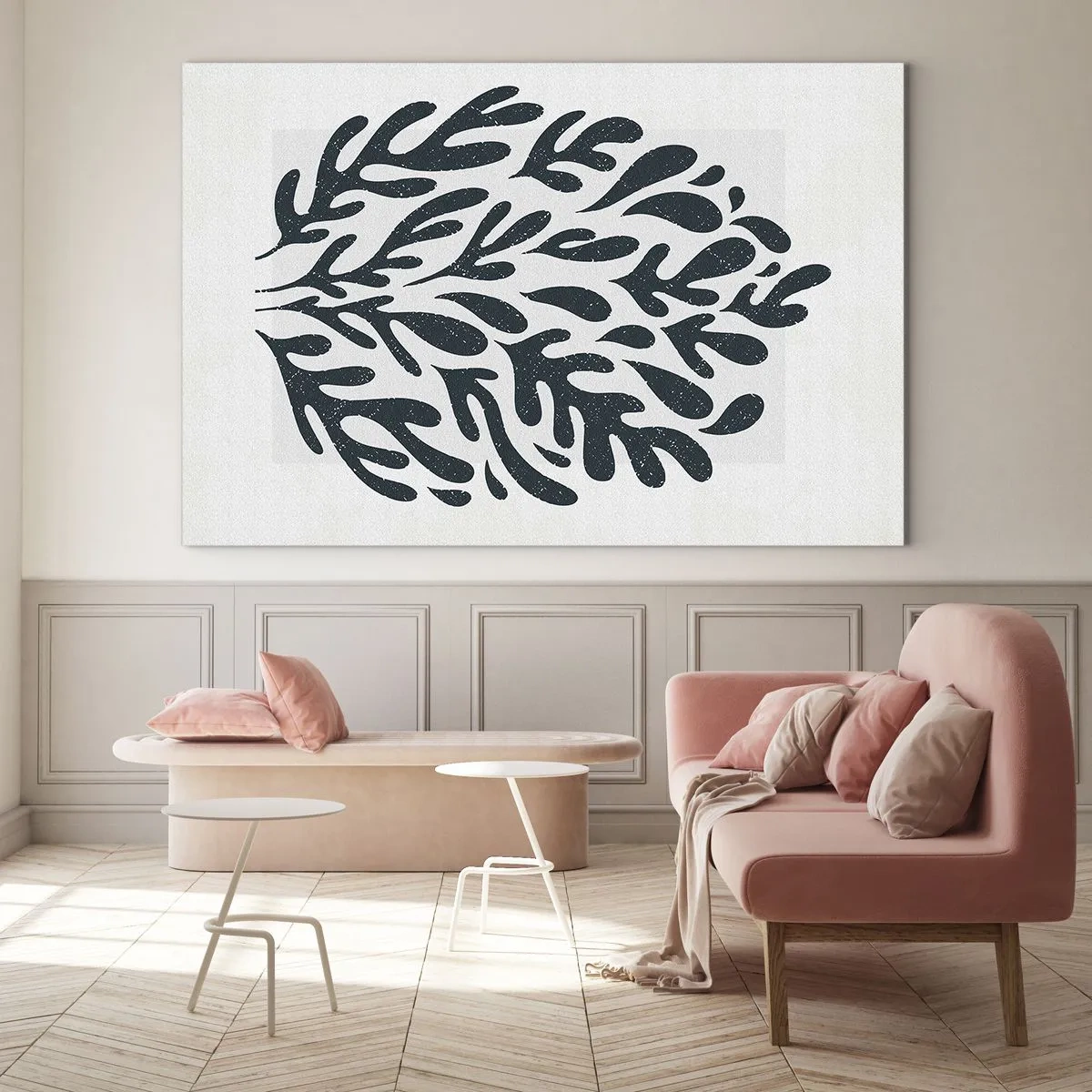 Impression sur verre - Image sur verre - Forme organique noire sur fond blanc - 100x70cm - Formes de la nature - Décoration murale moderne pour le salon et la chambre ARTTOR