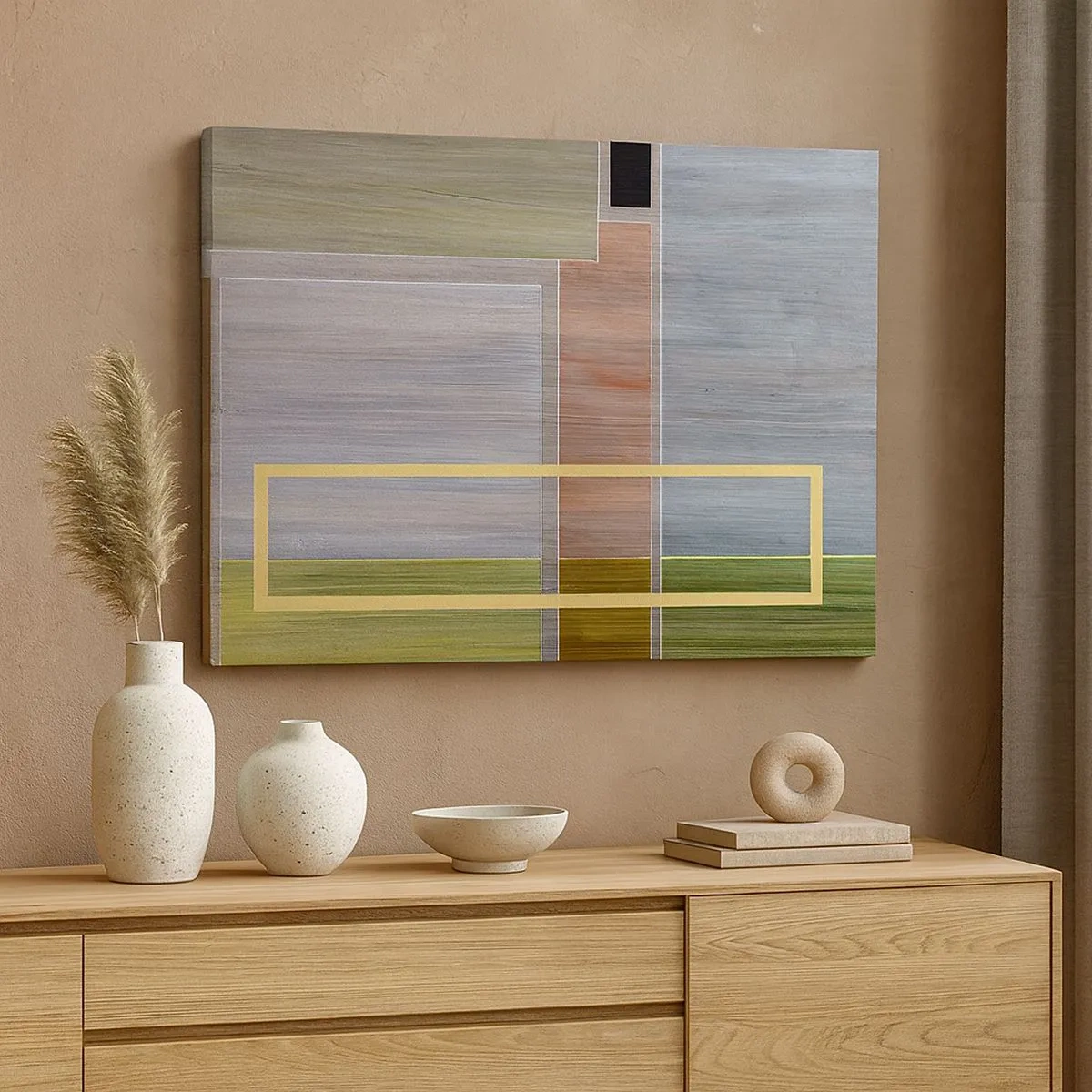 Impression sur toile - Image sur toile - Composition géométrique aux couleurs pastel avec des rectangles - 70x50cm - Simple et calme - Décoration murale moderne pour le salon et la chambre ARTTOR