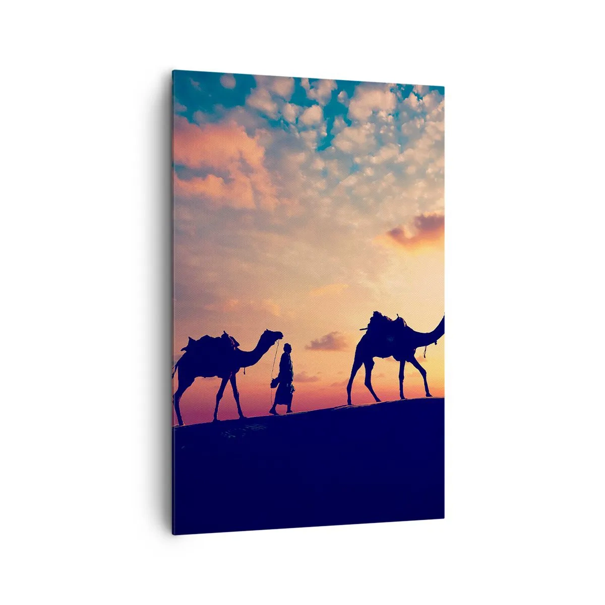 Impression sur toile - Image sur toile - Une caravane de chameaux errant dans le désert au coucher du soleil - 80x120cm - L'esprit mystérieux de l'Orient - Décoration murale moderne pour le salon et la chambre ARTTOR