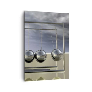 Impression sur toile - Image sur toile - Les sphères de Newton dans un décor minimaliste avec des reflets lumineux - 50x70cm - Énergie du monde - Décoration murale moderne pour le salon et la chambre ARTTOR