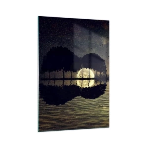 Impression sur verre - Image sur verre - Une nuit magique avec des arbres et la lune se reflétant sur l'eau - 70x100cm - Nuit au bout du monde - Décoration murale moderne pour le salon et la chambre ARTTOR
