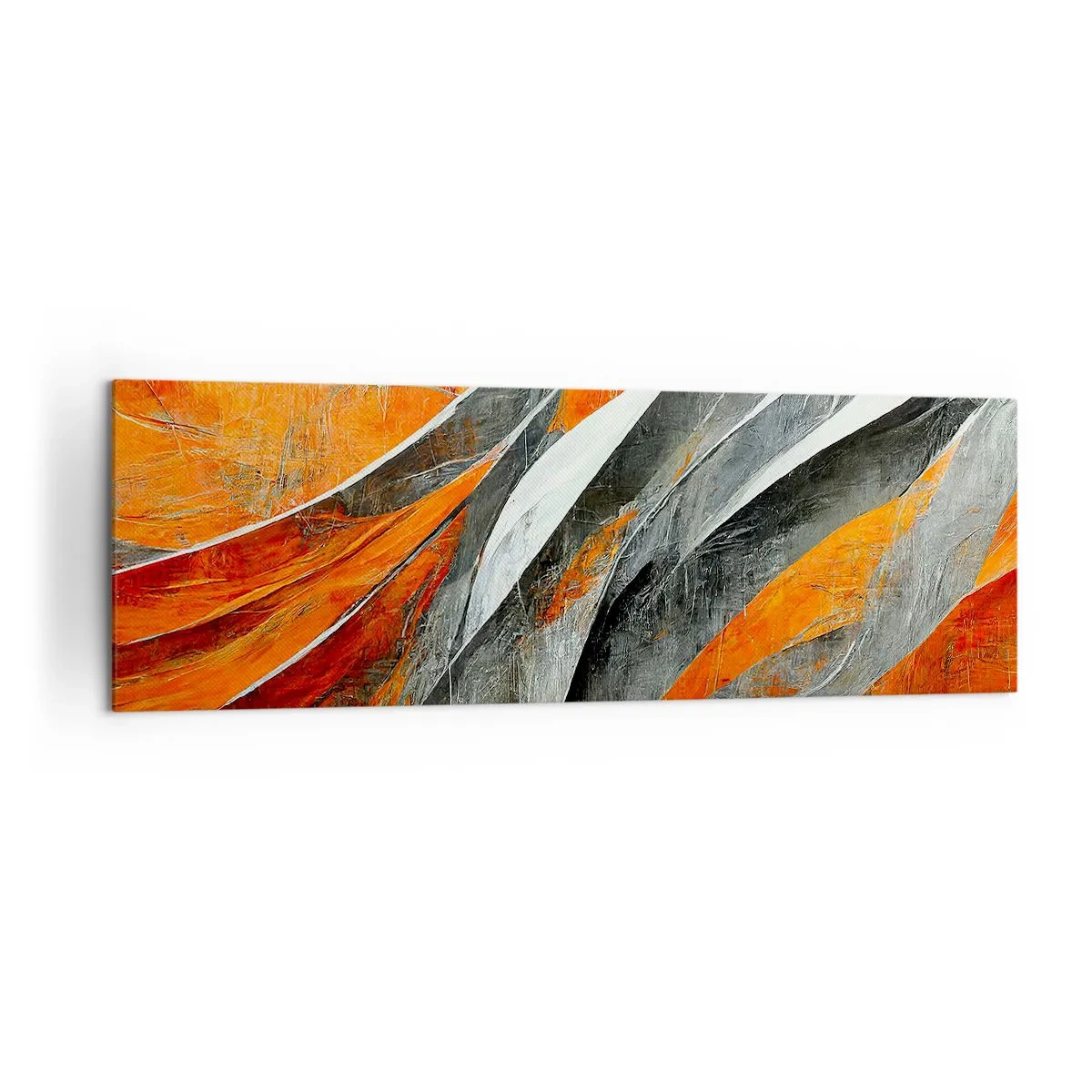Impression sur toile - Image sur toile - Lignes abstraites dans les tons orange et gris - 160x50cm - Chaleur et froid - Décoration murale moderne pour le salon et la chambre ARTTOR