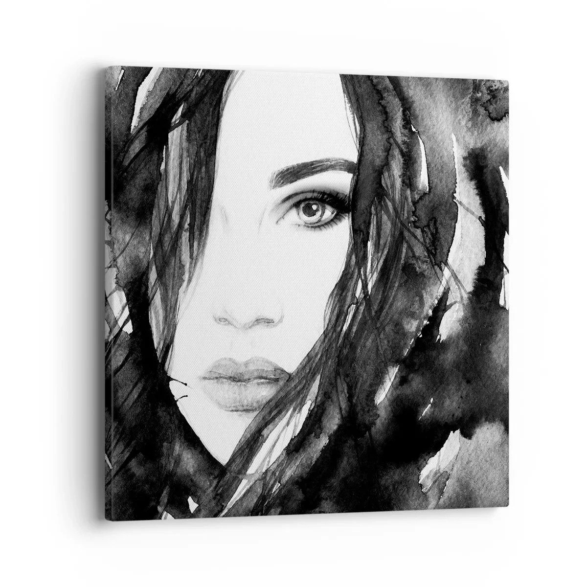 Impression sur toile - Image sur toile - Portrait d'une dame en noir et blanc - 40x40 cm