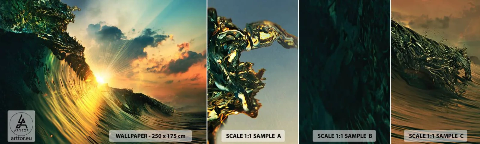 Échantillon De Papier Peint Standard Eco - Surfeur, où es-tu ? - Vague de mer, Rayons du soleil, Nature - 100x30 cm