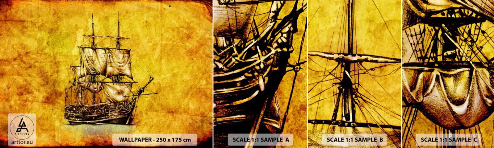 Échantillon De Papier Peint Standard Eco - En direction de l'ile de la tortue ! - Nautique, Navire de mer, Bateau à voile - 100x30 cm