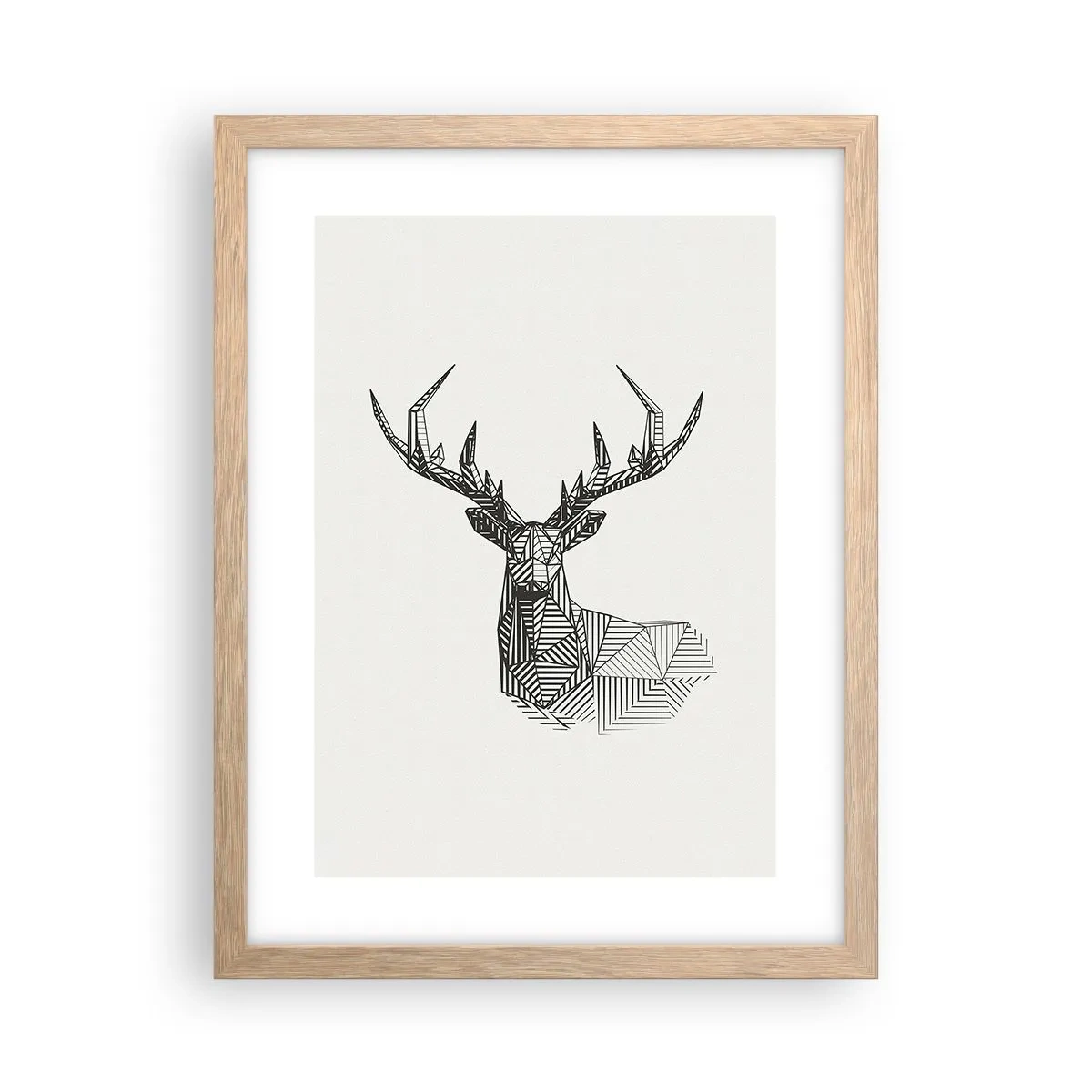 Affiche dans un chêne clair - Poster - Cerf dans un style cubique - 30x40 cm
