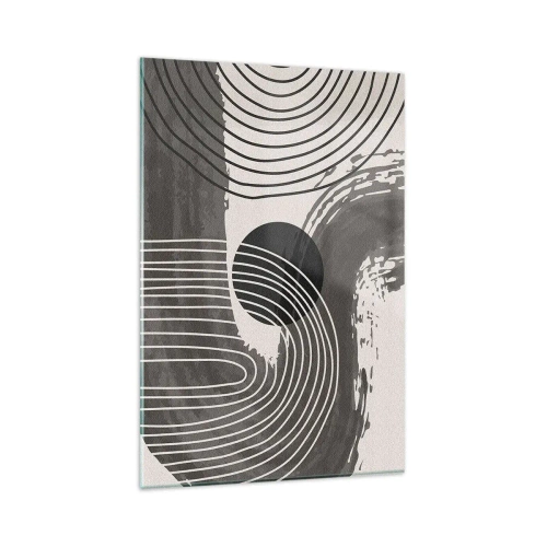 Impression sur verre - Image sur verre - Lignes géométriques et ovales dans des tons monochromes - 80x120cm - L'ovale gagne - Décoration murale moderne pour le salon et la chambre ARTTOR