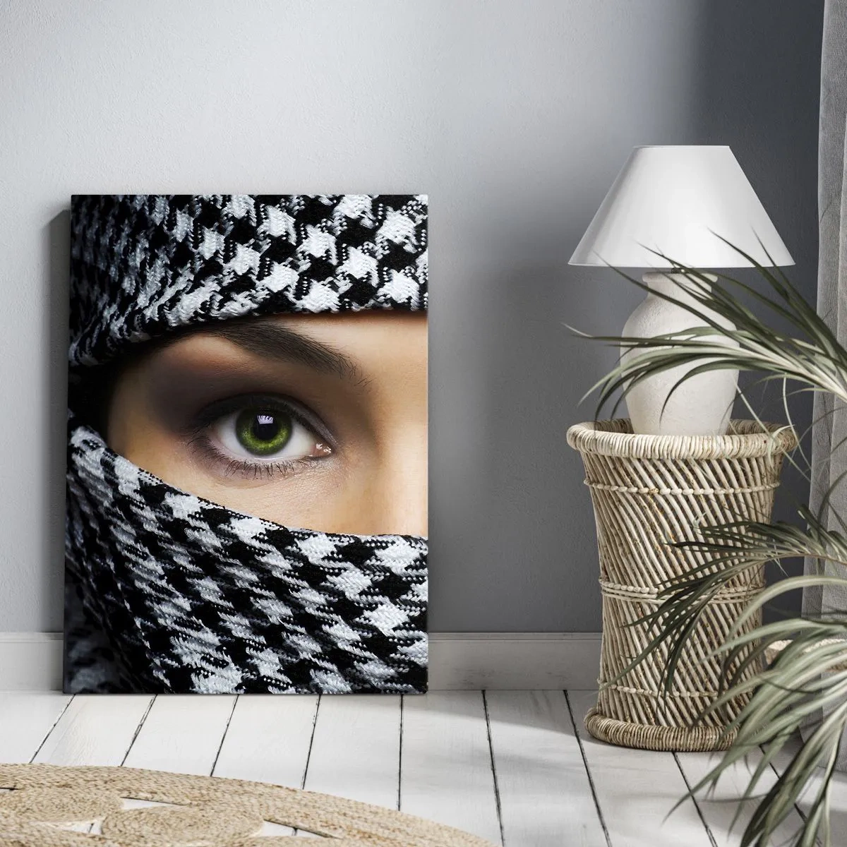 Impression sur toile - Image sur toile - Un portrait d'une beauté voilée aux yeux verts - 55x100 cm