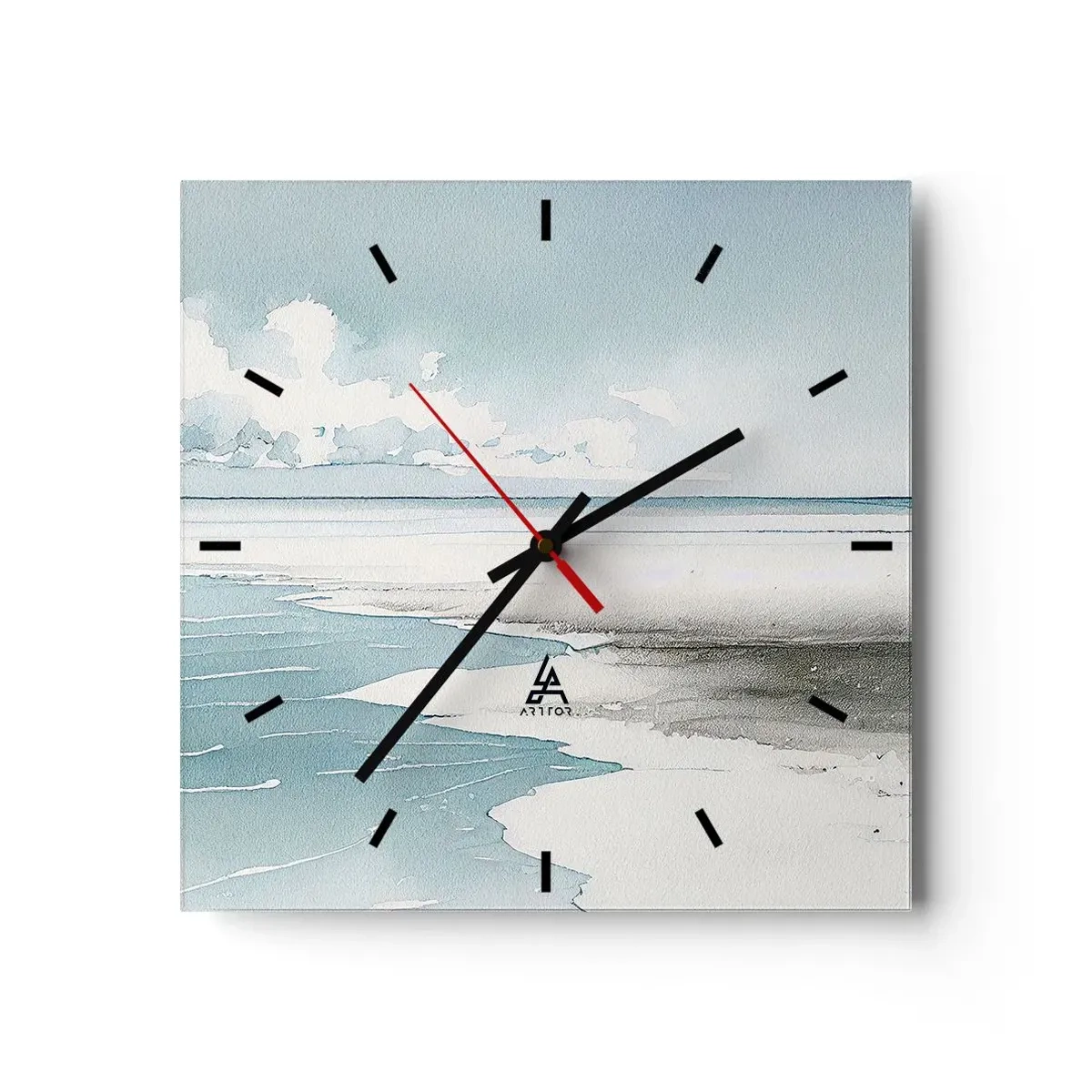 Horloge murale - Pendule murale - Une mer calme et une plage aux tons clairs de bleu - 30x30cm - Marée douce - Décoration murale moderne pour le salon et la chambre ARTTOR