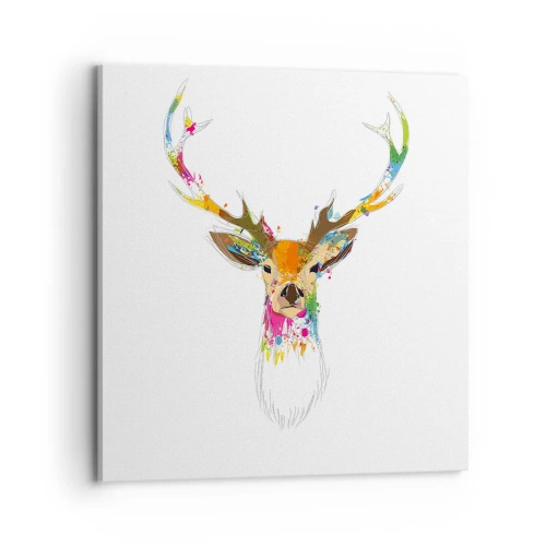 Impression sur toile - Image sur toile - Un cerf doux baigné de couleur - 70x70 cm