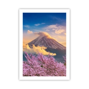 Affiche - Poster - Le mont Fuji entouré de cerisiers en fleurs au coucher du soleil - 50x70cm - Sainteté japonaise - Décoration murale moderne pour le salon et la chambre ARTTOR