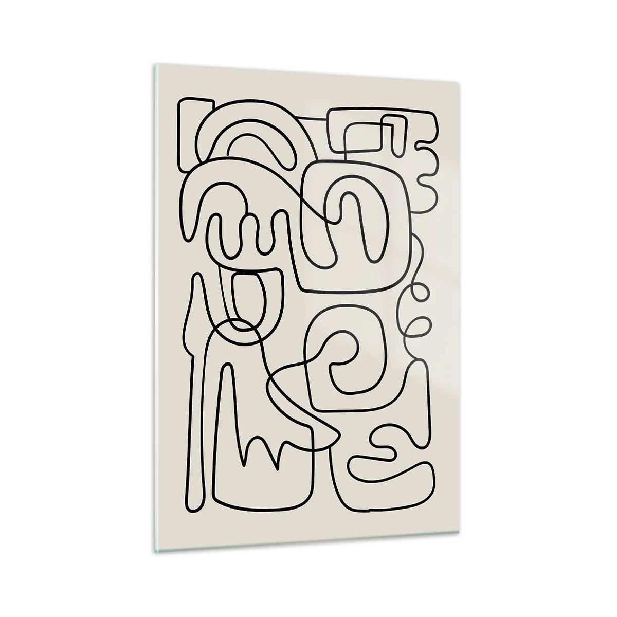 Impression sur verre - Image sur verre - Des lignes abstraites noires forment un motif complexe sur fond beige - 50x70cm - Suivez les indices - Décoration murale moderne pour le salon et la chambre ARTTOR