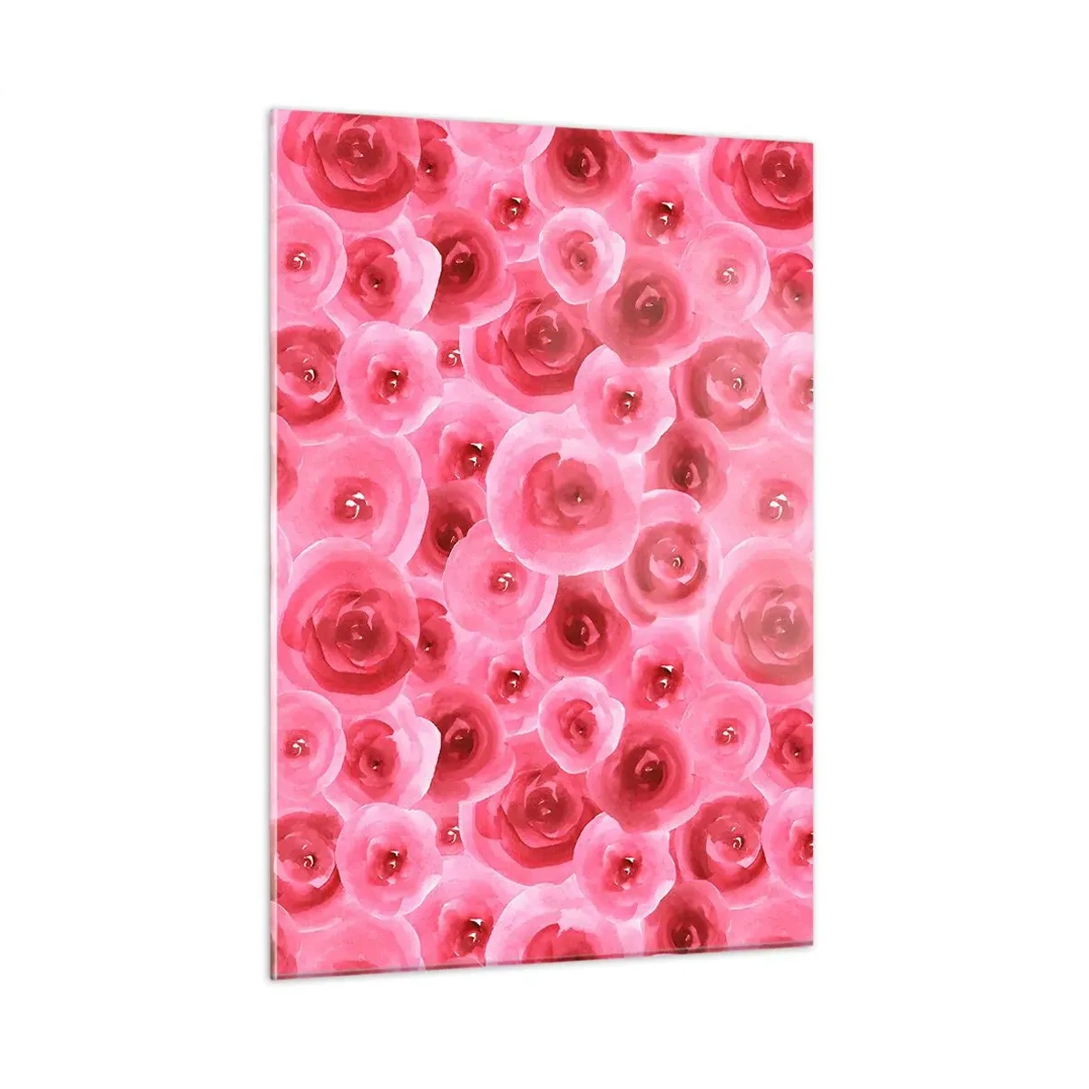 Impression sur verre - Image sur verre - Motif de rose aquarelle dans les tons de rouge et de rose - 50x70cm - Roses en-haut et en-bas - Décoration murale moderne pour le salon et la chambre ARTTOR
