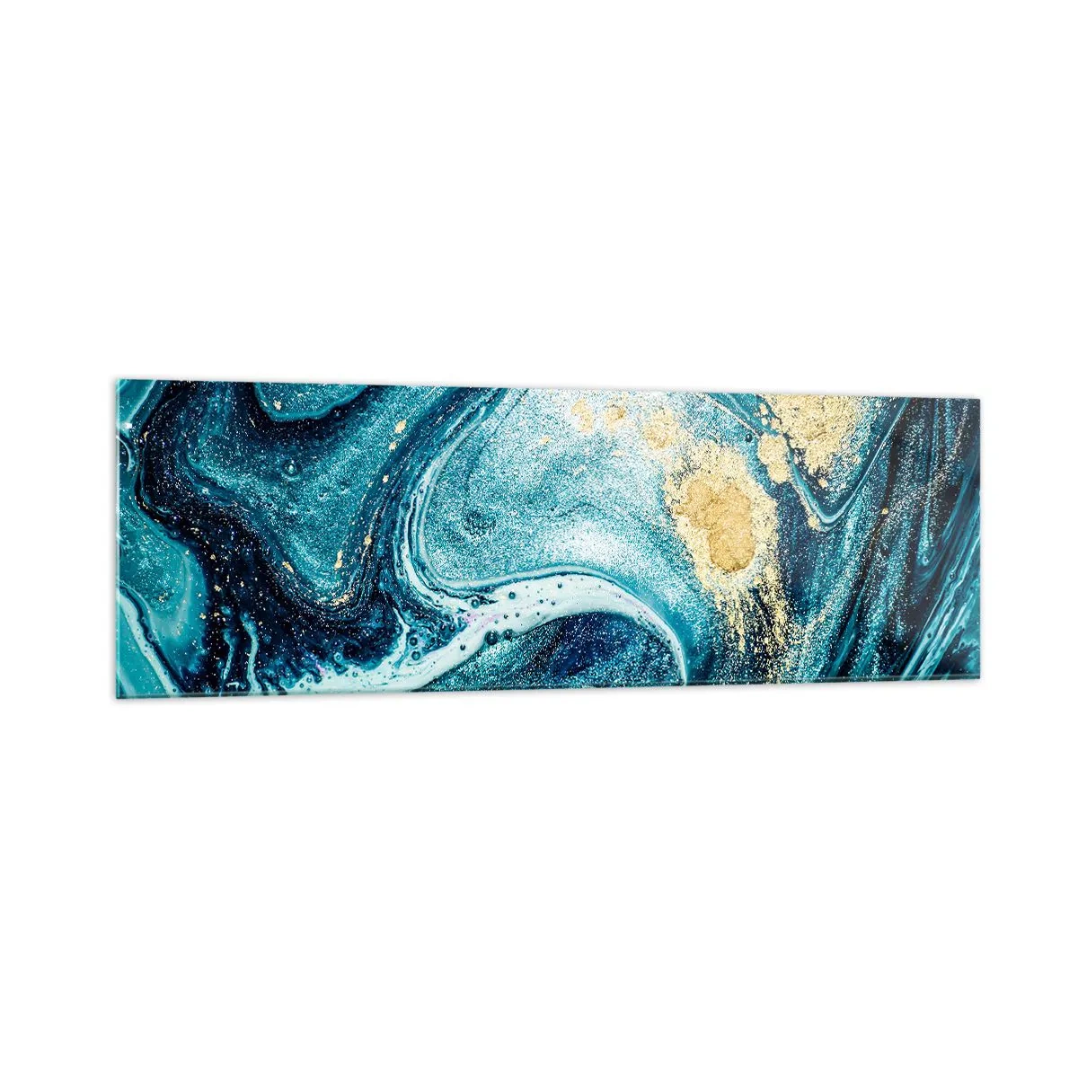 Impression sur verre - Image sur verre - Une composition abstraite de vagues et d'accents dorés - 160x50cm - Vortex bleu - Décoration murale moderne pour le salon et la chambre ARTTOR
