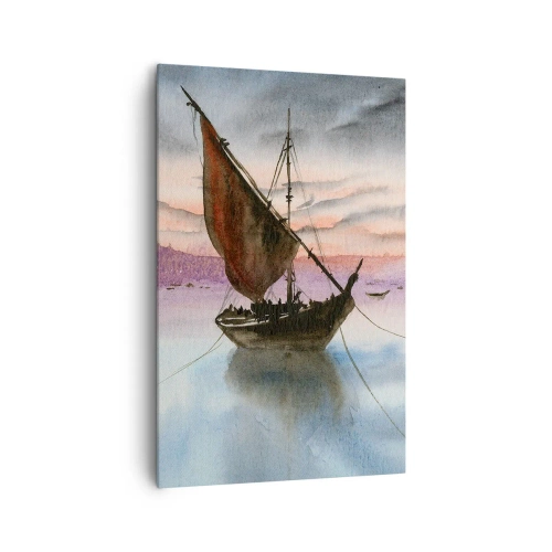 Impression sur toile - Image sur toile - Deux voiliers amarrés sur une eau calme au crépuscule - 80x120cm - Soirée au port - Décoration murale moderne pour le salon et la chambre ARTTOR